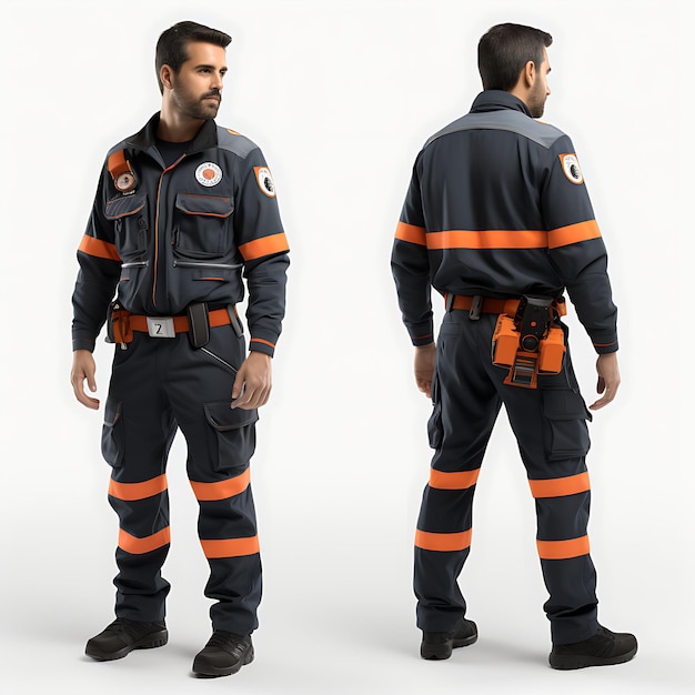 3D di Emt in uniforme Ems che mostra l'inversione di tendenza del personaggio degli strumenti essenziali Emts su BG bianco