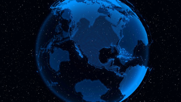 3D Digital Earth mostra il concetto di connessione di rete globale di persone internazionali nel business globale che ruotano in stelle e sfondo spaziale. Tecnologia dell'informazione moderna e concetto di globalizzazione.