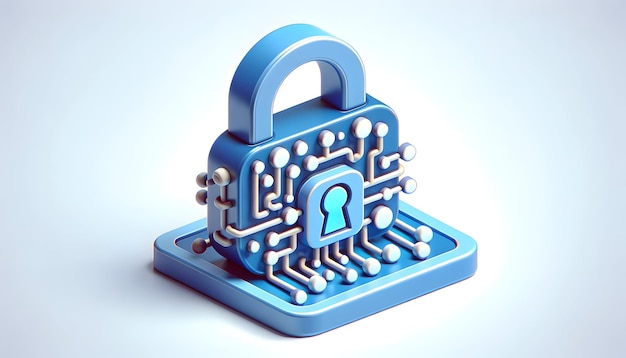 3D Digital Lock Glyph Simbolo di protezione sicura dei dati nel tema della sicurezza informatica Isolato su B bianco