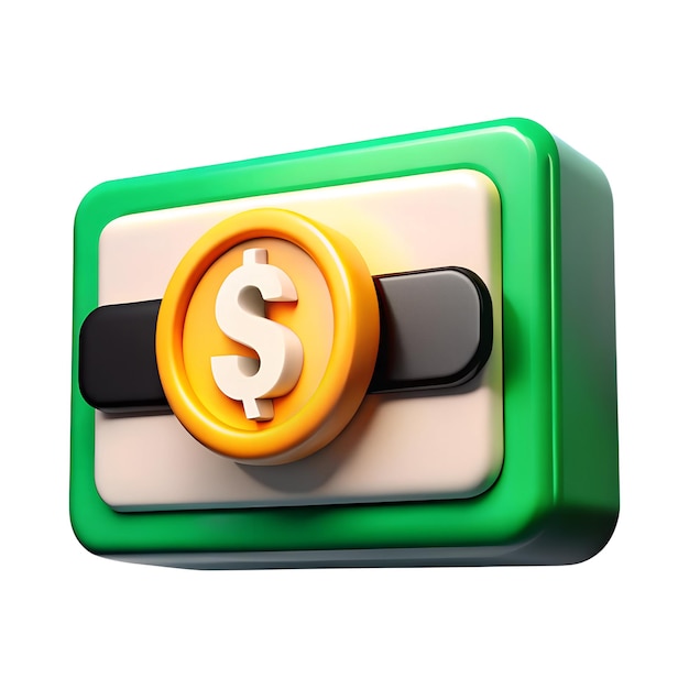 3D Dollar Bill Icon Money Banknote in colori verde giallo nero bianco