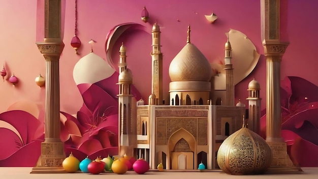 3d Eid Mubarak design banner per le festività islamiche come Eid al Adha Fitr Ramadhan ecc.