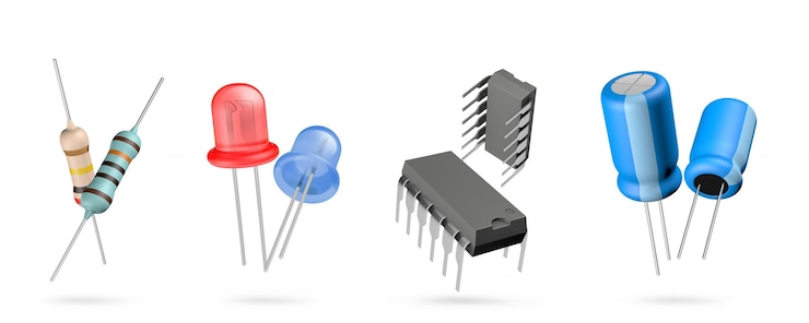 Photo 3d electronic components illustration on isolated white background