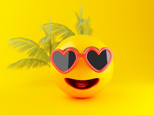 3d Emoji con gli occhiali da sole, concetto di estate