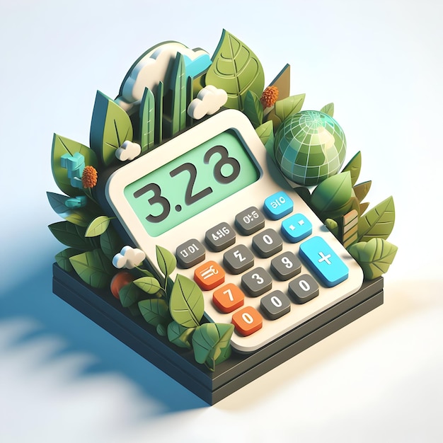 3d Flat Icon Carbon Footprint Calculator Concept Un'interfaccia che mostra il calcolo del proprio ambiente