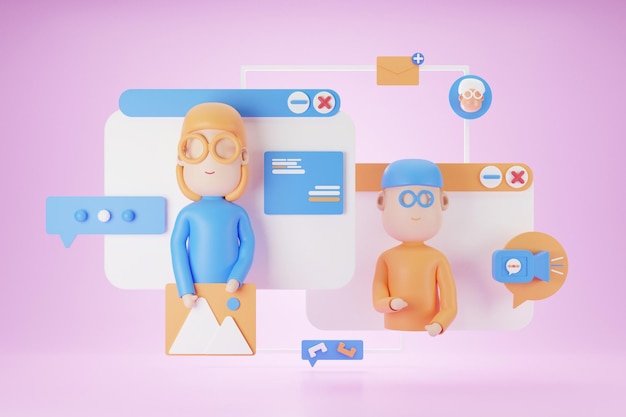 3d freelance, videochiamate online dei colleghi del team di donne.