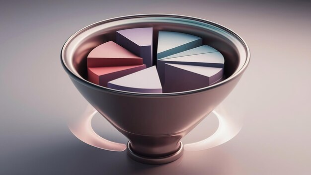 3d funnel with a pie chart funnel design in a minimalistic style 3d rendering
