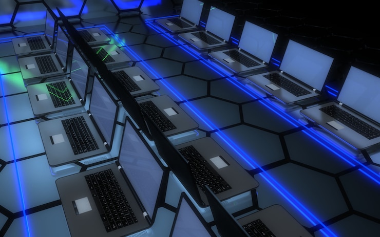 Photo 3d future computer network datacenter concept. 3d illustration