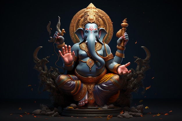 3D Ganesha su sfondo scuro