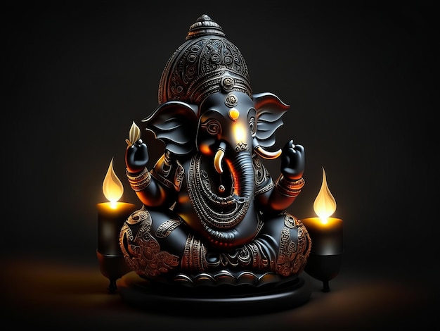 3D Ganesha sullo sfondo scuro per Diwali