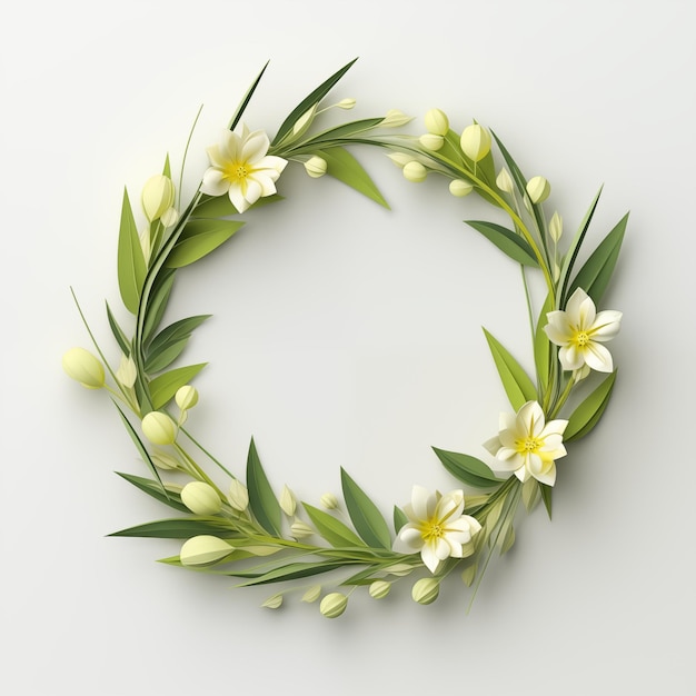 3d ghirlanda di fiori bianchi su sfondo bianco cornice elegante per la primavera o l'estate per testo o modello G