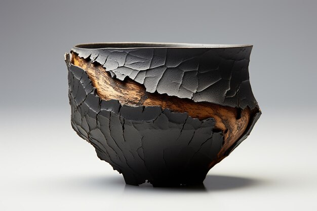 3d giapponese kintsugi pot arte scura e oro ciotola rotta linea dorata ciotola su isolato