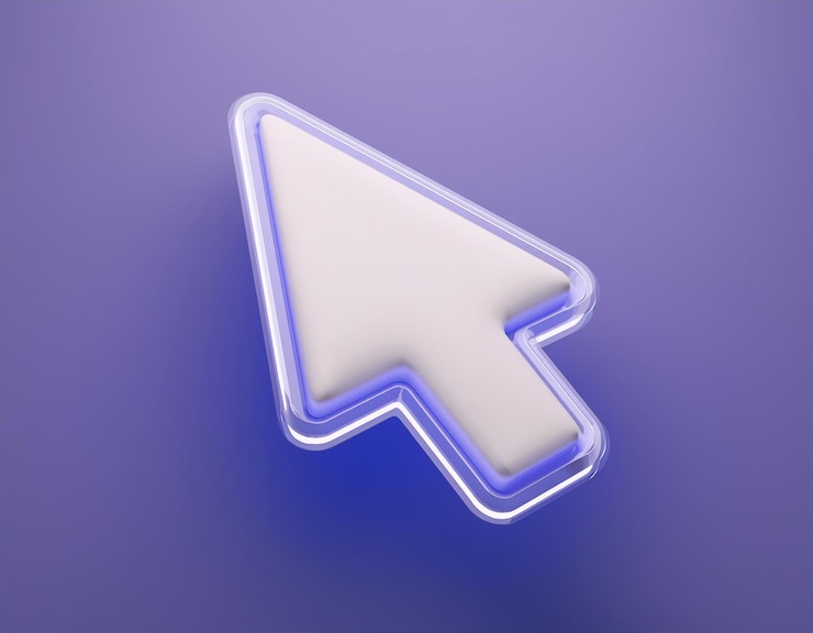 Photo 3d glowing white cursor hovering over a purple background 3d illustration