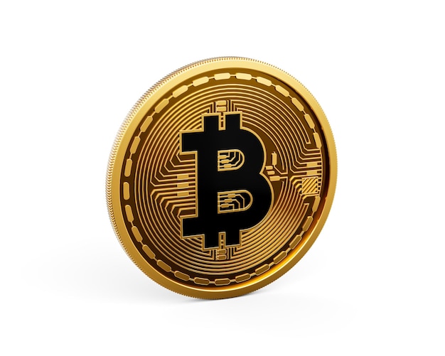 3d Golden Shiny Rounded Cryptocurrency Bitcoin Isolato su sfondo bianco Illustrazione 3d