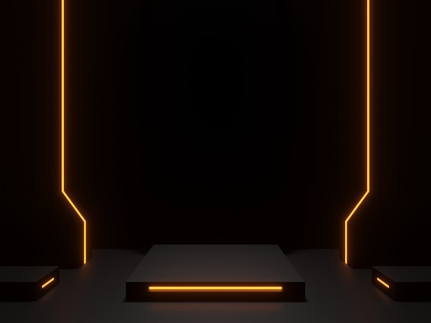 3D ha reso il podio scientifico nero con luci al neon dorate