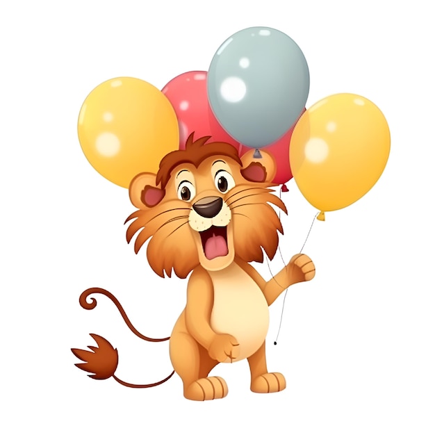 3d ha reso l'illustrazione del personaggio dei cartoni animati del leone con i palloni su fondo bianco