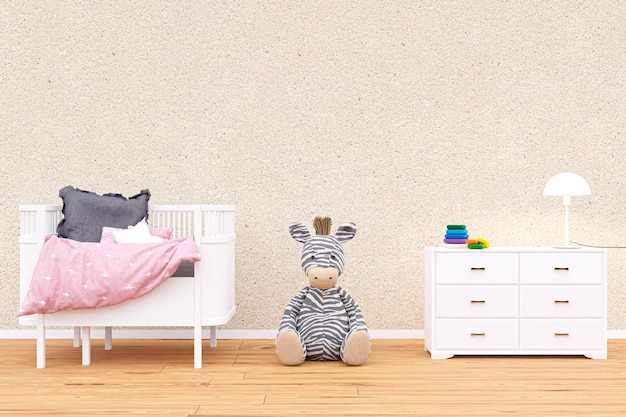 3d ha reso l'illustrazione di una camera da letto per bambini con un grande animale farcito