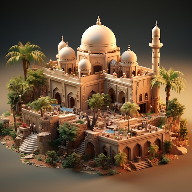 3d ha reso la bella moschea isometrica islamica