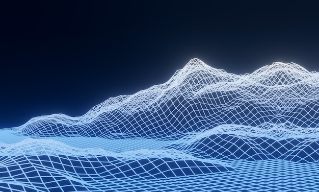 3D ha reso la griglia della montagna del ghiaccio. Topografia astratta.