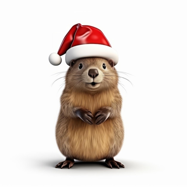 3d Ha Reso La Marmotta Di Babbo Natale Con Il Naso Rosso E Il Cappello Della Santa