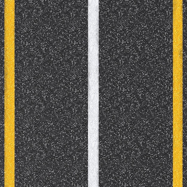 3d ha reso la vista dall'alto della strada asfaltata con linee bianche e gialle