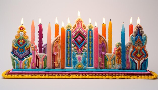 3D Hanukkah menorah ricamo multicolore