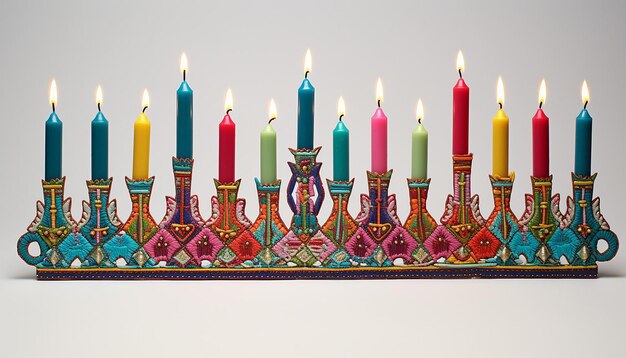 3D Hanukkah menorah ricamo multicolore