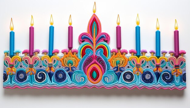 3D Hanukkah menorah ricamo multicolore