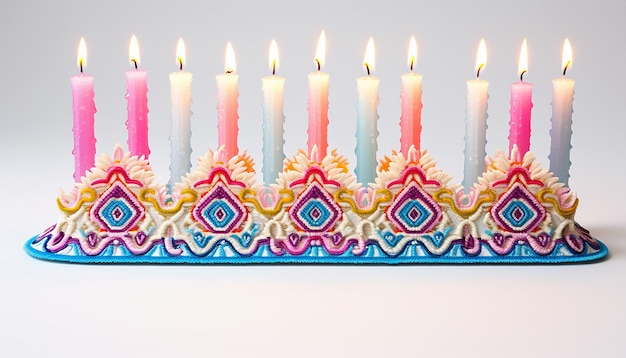 3d hanukkah menorah ricamo multicolore