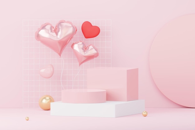 3D Happy Valentines Day Minimal dolce scena d'amore con podio display per mock up e presentazione