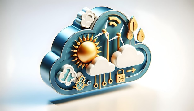 3d icon come Renewable Cloud Power Power la tua nuvola con l'energia infinita del sole e del vento in Cl