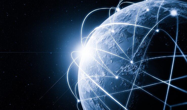 Photo 3d illustration global modern creative communication and internet network map