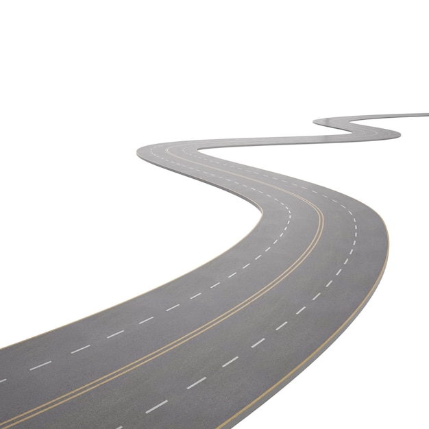 3d illustration of a curving bending road isolated on white background 3d high resolution image