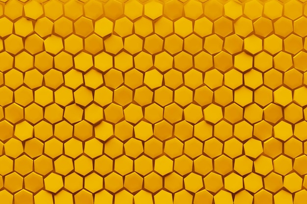 3d illustration of a yellow honeycomb monochrome honeycomb for honey pattern of simple geometric hexagonal shapes mosaic background