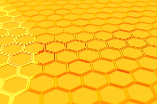 3d illustration of a yellow honeycomb monochrome honeycomb for honey