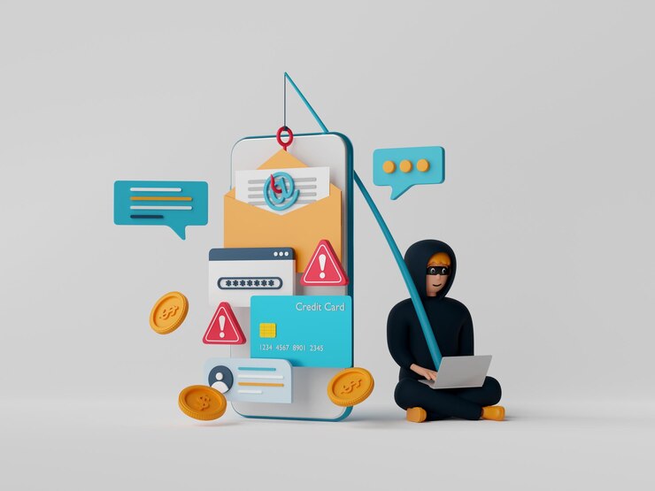 3d illustration of Data phishing concept Hacker and Cyber criminals phishing stealing private personal data password email and credit card Online scam malware and password phishing