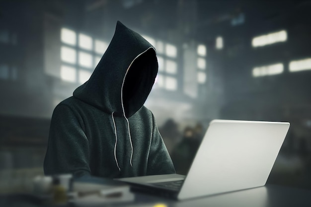 3d illustration of humanoid robot hacker stealing information from the network