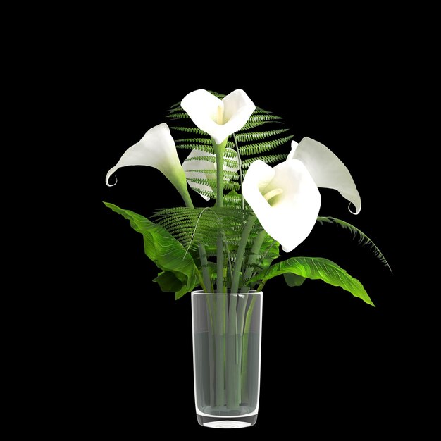 3d illustrazione della decorazione vaso di fiori isolati su sfondo nero