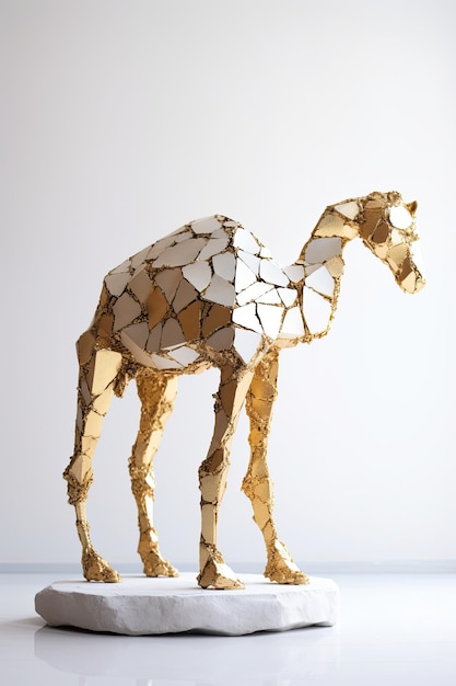 3d illustrazione di stile kintsugi Camel scultura in ceramica AI generato