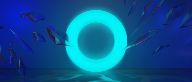 3d illustrazione rendering della tecnologia futuristico cyberpunk display gioco scifi palco piedistallo sfondo giocatore banner segno di bagliore al neon stand podio per prodotto