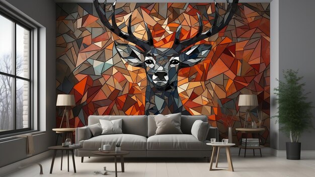 3d interior wall art decor soggiorno con animale cervo stereo