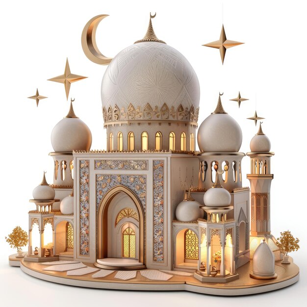 3d isometrica moschea tramonto cielo luna notte santa notte islamica e silhouette moschea carta da parati islamica