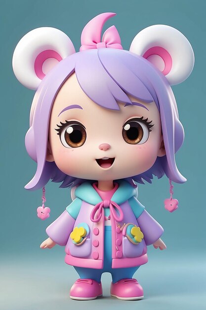 3D Kawaii Design Personaggio adorabile e carina illustrazione