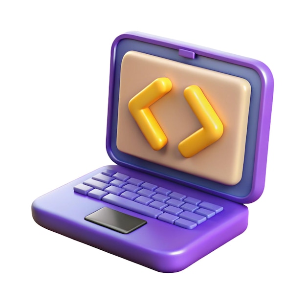 3D Laptop with Code Icon Representing Software Development and Programming