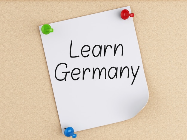 3d Learn Germany, word on post-it su sughero.