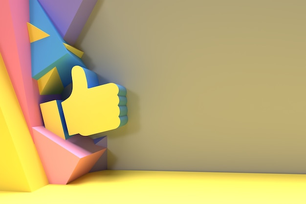 3D Like thumbs up design del simbolo con lo spazio del tuo testo, 3D Render Illustration