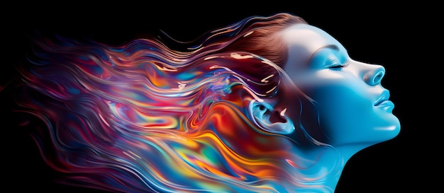 3D Liquid Cyborg umano olografico Liquido Colori Espressivo Stato interiore Emozioni Musica