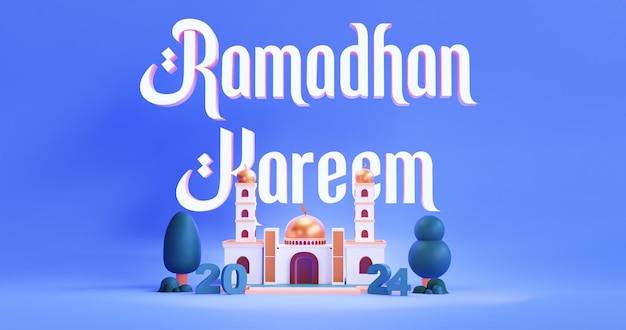 3D Lowpoly design moschea giorno islamico Ramadhan Kareem 2024