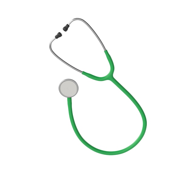3d Medical Green Stethoscope Strumento professionale per la diagnostica sanitaria isolato su bianco