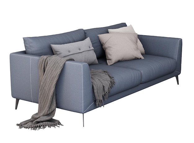 3d Mobili moderno divano doppio in pelle blu isolato su uno sfondo bianco.