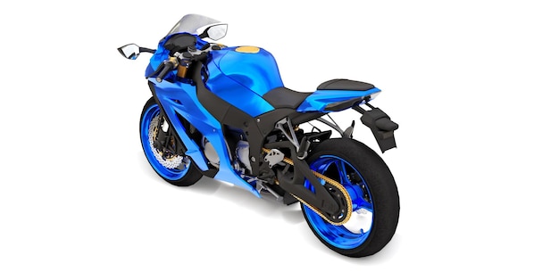 3d moto super sportiva blu su sfondo bianco isolato. illustrazione 3D.